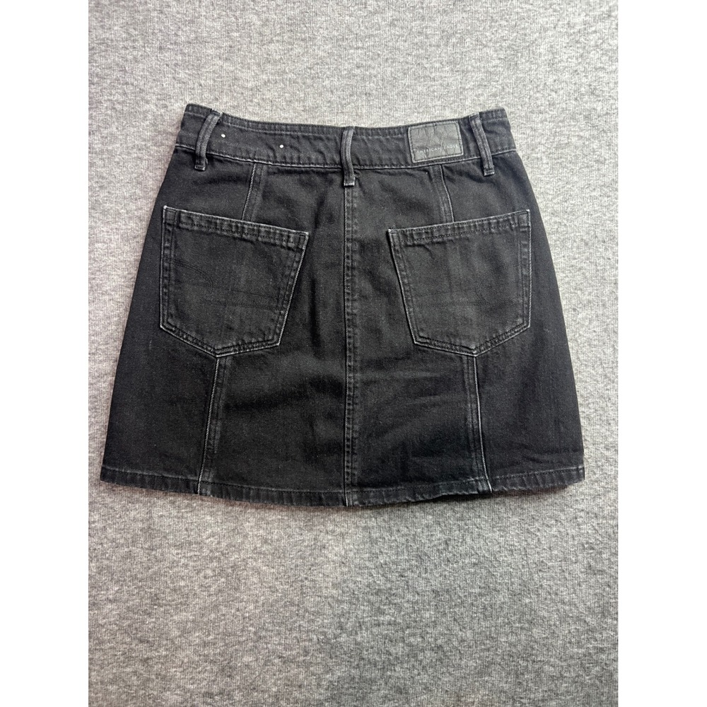 American Eagle HI Rise A Line Black Denim Button Front Mini Skirt Size 00 - Picture 2 of 11